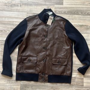 LAUREN Ralph Lauren Faux Leather and Ribbed Cardigan